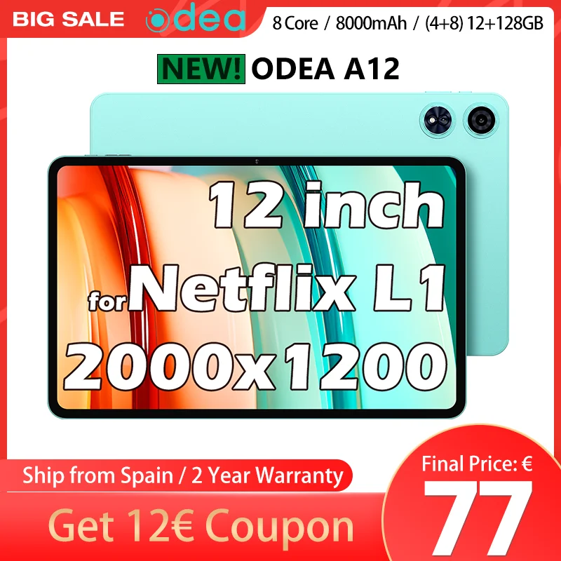 新品】Odea A12 タブレット、12 インチ Tddi 2K 2000X1200
