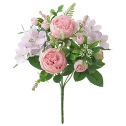Elegant Blue Silk Hydrangea and Peony Bouquet for Weddings and Home Décor (Pink)