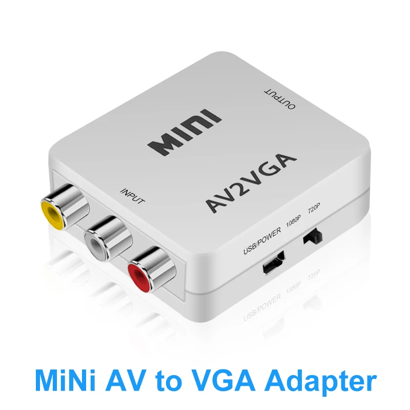 1080P 60HZ AV to VGA Adapter RCA to VGA Converter with 3.5mm Audio Cable for TV Box PC Monitor CVBS HDTV Mini Video Converter