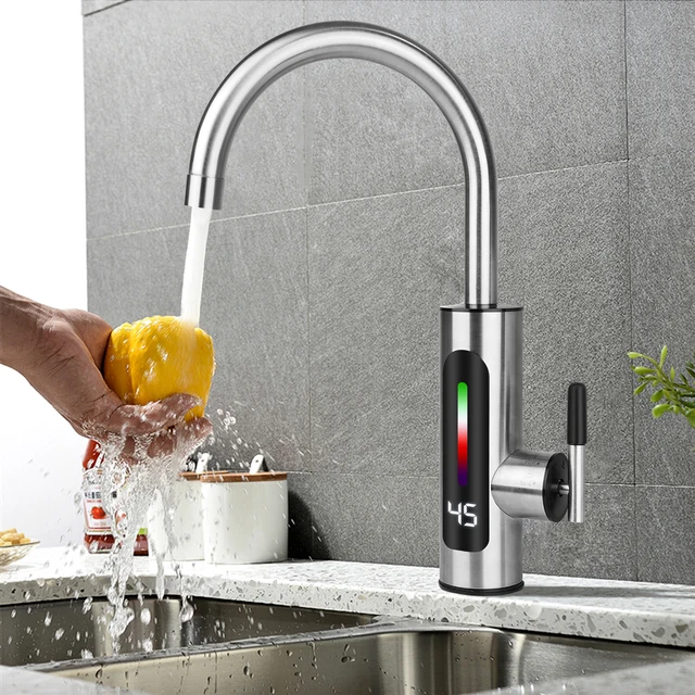 Robinet d'eau chaude et froide électrique instantané sans réservoir 3000W 220V 3sec avec affichage numérique LED chauffe-eau de robinet de cuisine à chauffage rapide 1