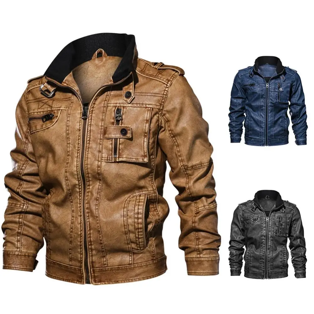 Description Picture 2 of itemAutumn Men Fashion Faux Leather Stand Collar Casual Motorcycle Biker Jacket Coat