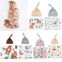 New Bamboo Fiber Baby Blanket+Hat Set Jungle Animals Designs Newborn Receiving Blanket  Anti-Kick Swaddle Wrap with Beanie Cap