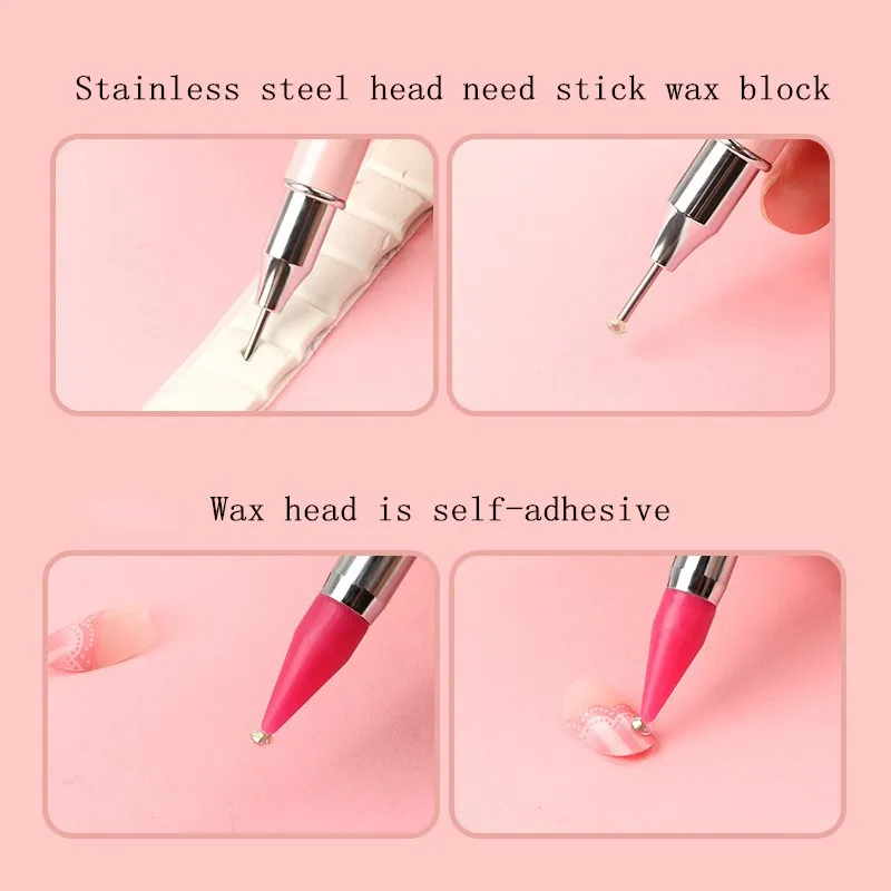 1Pc Professional Diamond Dotting Pen Crystal Pen Stainless Steel +Wax Dual-ended Crystal Picking Pen Dual-ended Rhinestone Pen & 5