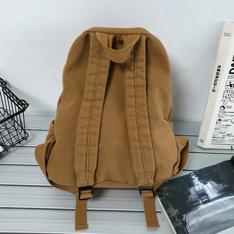 Vintage Simple Backpacks Large Capacity Canvas Schoolbag Multiple Pockets Travel Backpacks Unisex