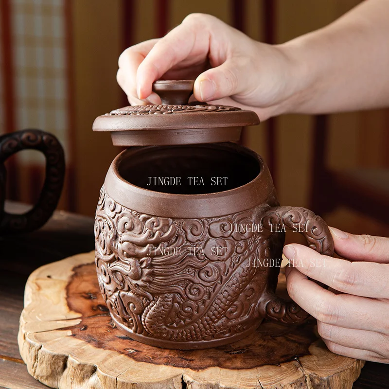 600ml Zhu Ni Large Capacity Tea Cup Household Chinese Purple Clay Tea Cup with Lid Office Water Cup Mug Drinking Utensils