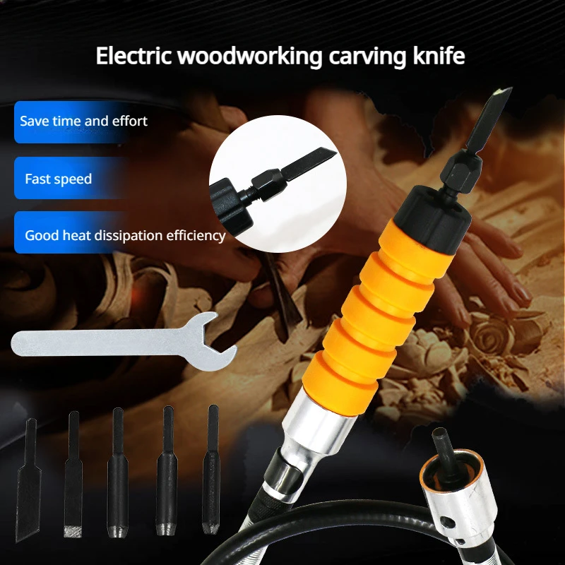 

Electric Furniture Carpentry Root Carving Knife Woodworking Woodcut Hand Chisel with Flexible Shaft Set Tool