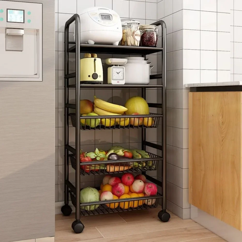 Kitchen Storage Rack with Multi-storey Moveable Small Cart Kitchen Microwave Oven Storage Rack A Living Room Fruits Snack Cart 4
