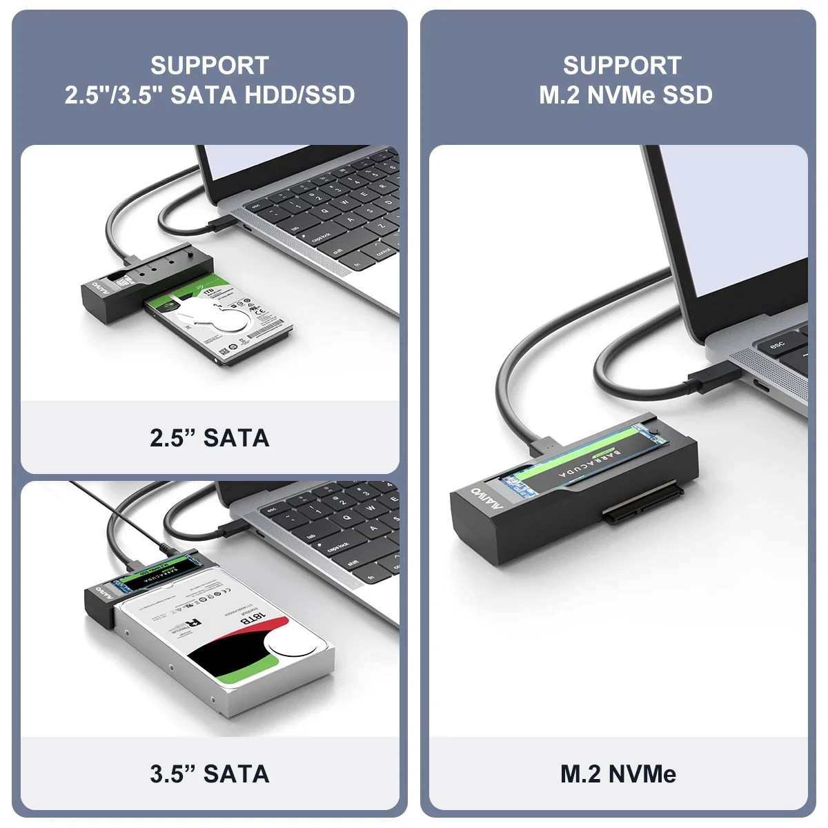 Maiwo-nvme Sata Dual Protocol Enclosure Docking Station 10gbps Tipo-c Dual-bay M.2 Ssd Case 2.5 in 3.5 in com Office Clone - Imagem 2