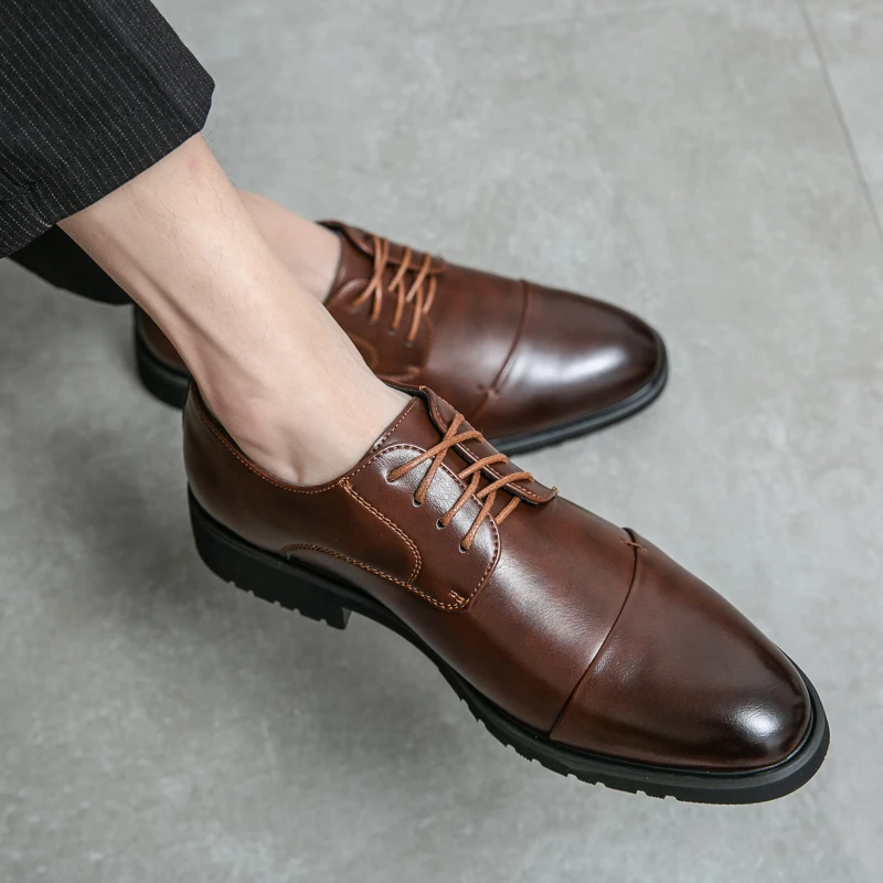 New Fashion Men's Business Leather Shoes British Style Shoes Work Office Oxford Black Dress Lace-up