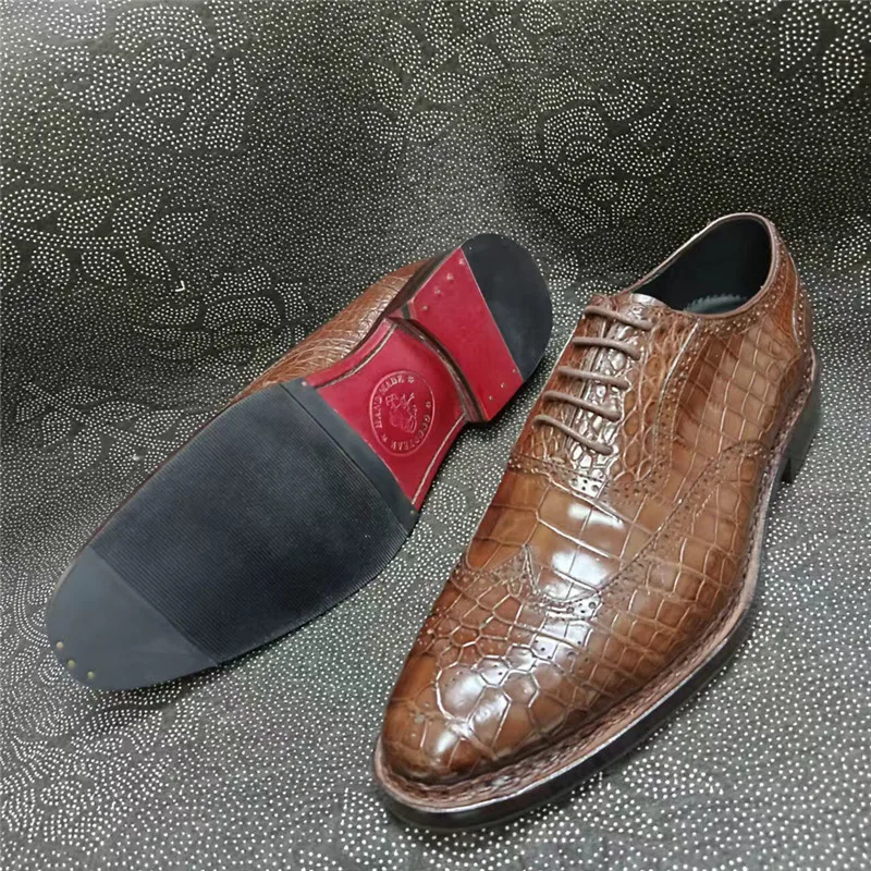 Authentic Crocodile Skin Men Business Dress Shoes Alligator Leather Goodyear Handmade Male Lace-up Brogue Oxfords