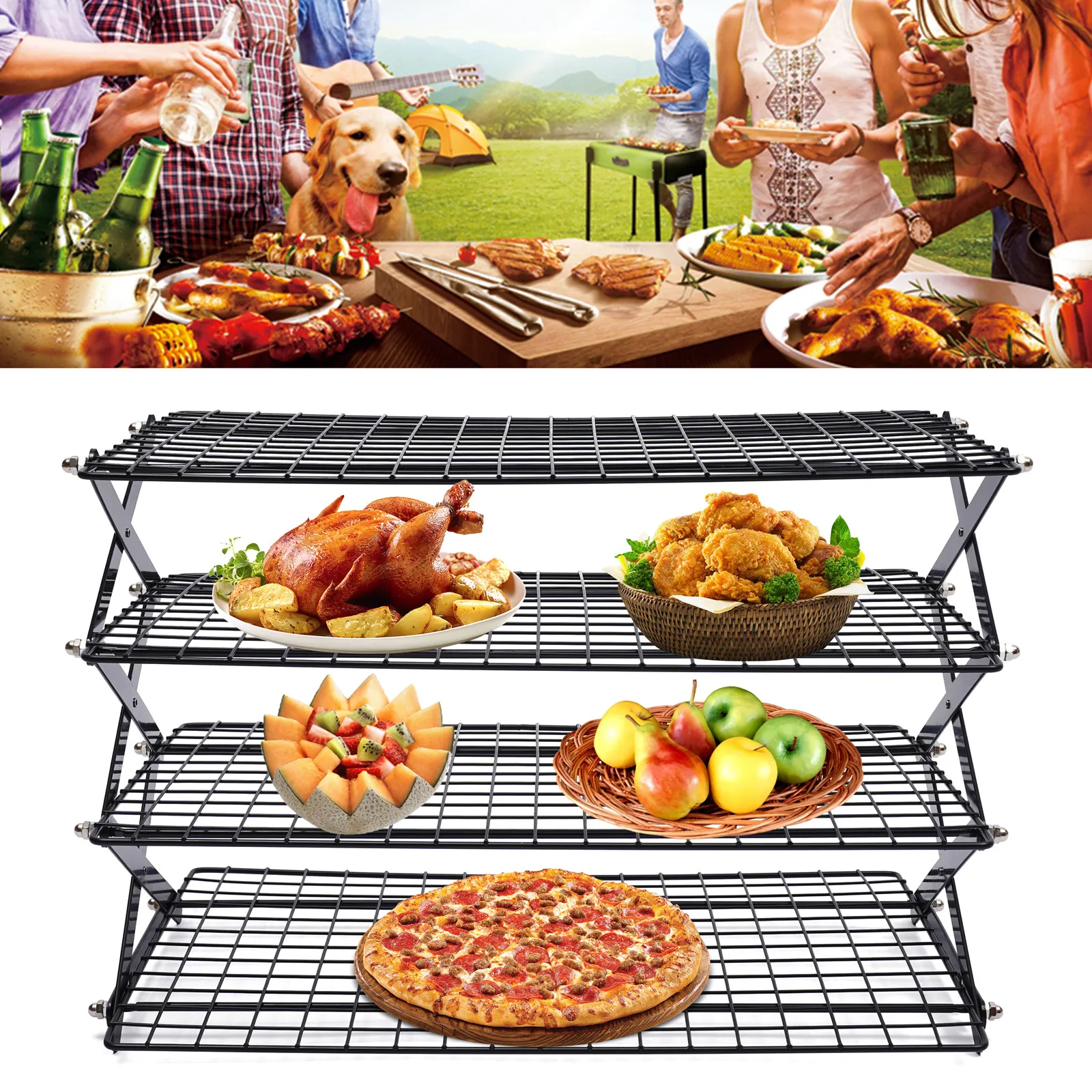 

Stackable Iron Picnic Shelf Baking Cooling Rack Folded Outdoors Barbecue Camping Rack Baking Storge Stand For Bakery / Home Use