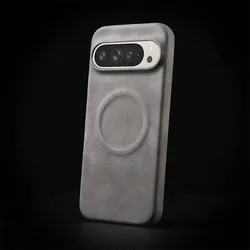 Luxury Sheepskin Leather Magnetic Phone Case - Shockproof Business Matte Hard Solid Cover - Pixel 8A (Gray)