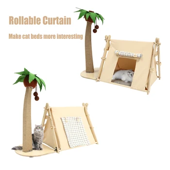Coconut Tree Tent Cat Nest Scratching Easy Installation Post Multi-functional Pet House Puppy Kitten Cave Bed Home Accessory 5