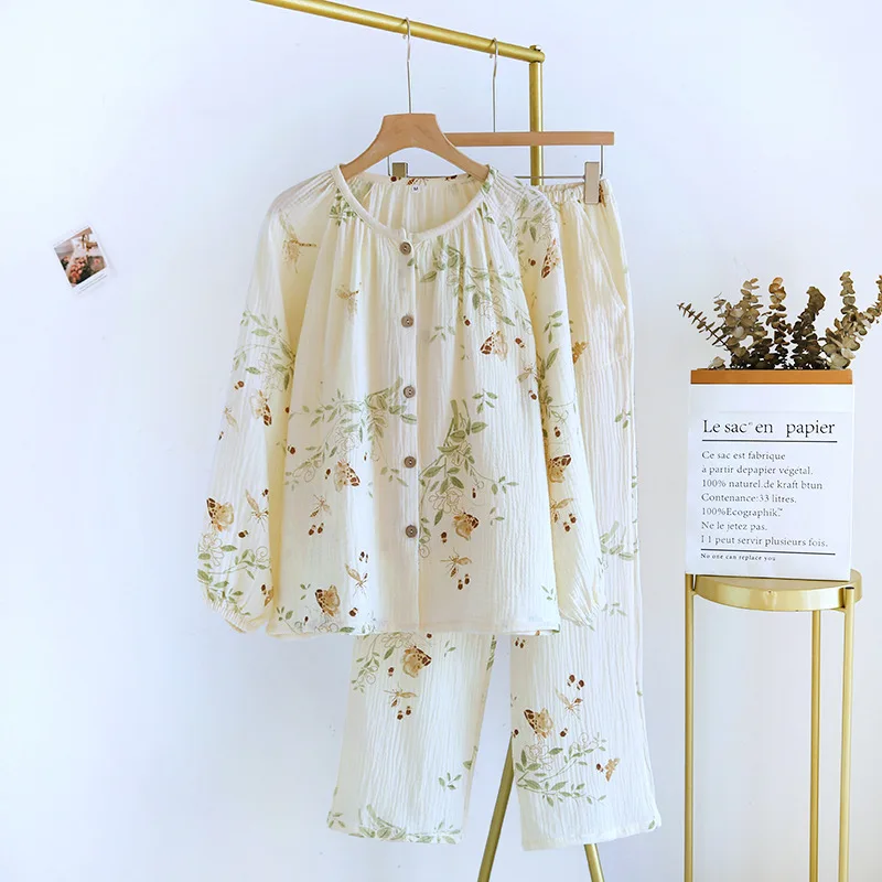 2024 New Spring and Autumn Women's Pajama Set 100% Cotton Long sleeved Pants Two piece Set Home Furnishing Set Summer Pijamas