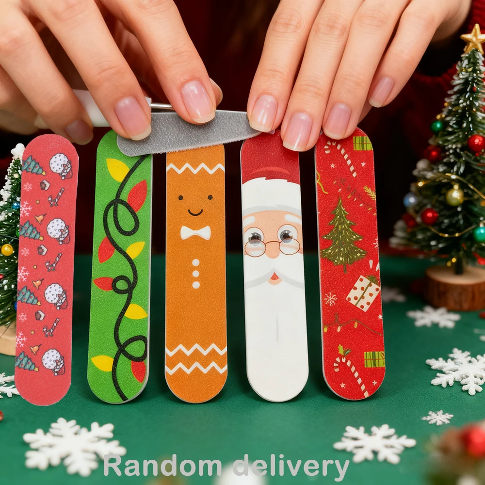 4/8/12/24/قطعة عيد الميلاد ملف الأظافر الصغيرة مزدوجة الوجهين الصنفرة لوحات هدايا عيد الميلاد الصغيرة أدوات مانيكير للموظفين زميل العمل