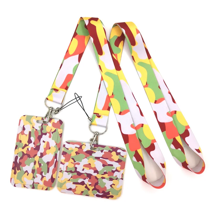 Color camouflage Fashion Lanyard ID Badge Holder Bus Pass Case Cover Clip Bank Credit Card Holder Strap Card Holder Decorations