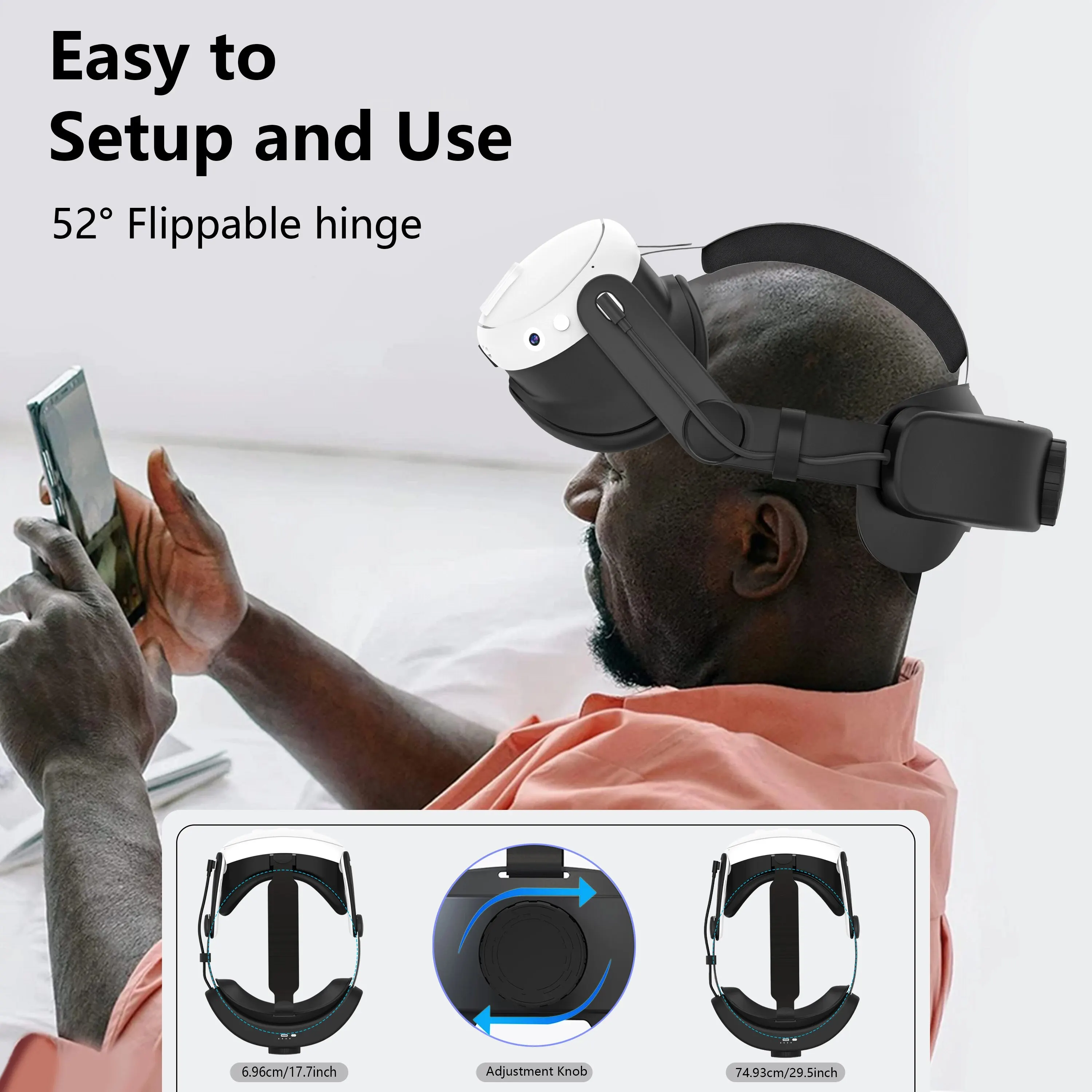 Head Strap With Battery For Oculus Quest 3/Quest 3S Adjustable Elite Strap Replacement Accessories For Meta Quest 3/Quest 3S