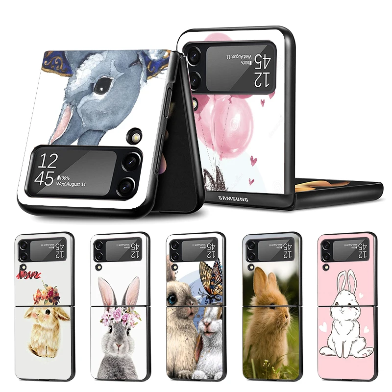 Cute Bunny Baby Rabbits Z Flip 4 Z Flip 4 Phnoe Case Per Samsung Z Flip 3 5 5G Black Hard Shell Galaxy Zflip3 Zflip4 Zflip5 Uniq