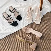 Femmes sandales dames talons carrés élégant été pantoufles à l'extérieur croisé en cuir femme diapositives mode femme sandales 2
