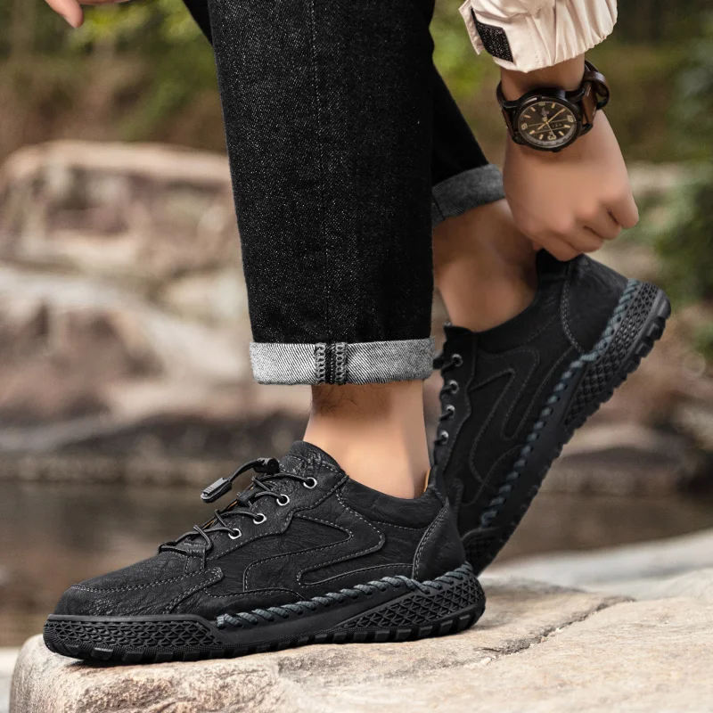 Handmade Business Men Shoes Casual Slip on Loafers Breathable Leather Shoes Men All-match Flats Fashion Moccasins Walking