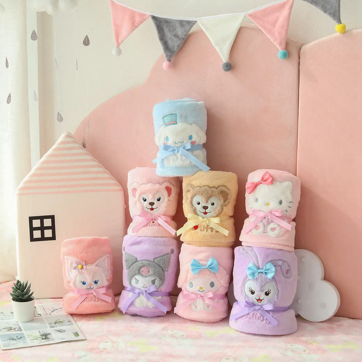 

Sanrio, Hello Kitty одеяло Cinnamoroll My Melody Kuromi, подушка, милое мультяшное плюшевое рулонное одеяло, Коралловое флисовое автомобильное одеяло, игрушки