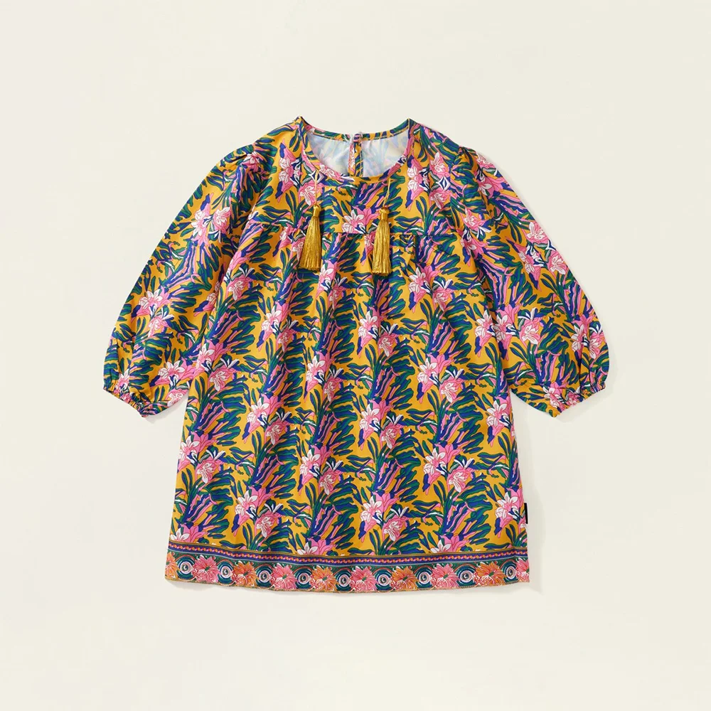 

Elegant And Pretty Women's Dresses Korean Children's Clothing 2023 Autumn Vintage Floral Long Sleeve Skirt Girls From 2-8 Years
