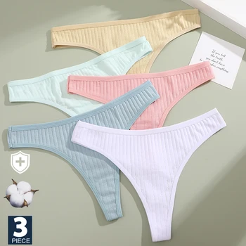 FINETOO 3PCS/Set G-string Cotton Women Lingerie Panties Thong Female Underwear Sexy Pantys Underpant Girl Intimates Thongs S-XL 1