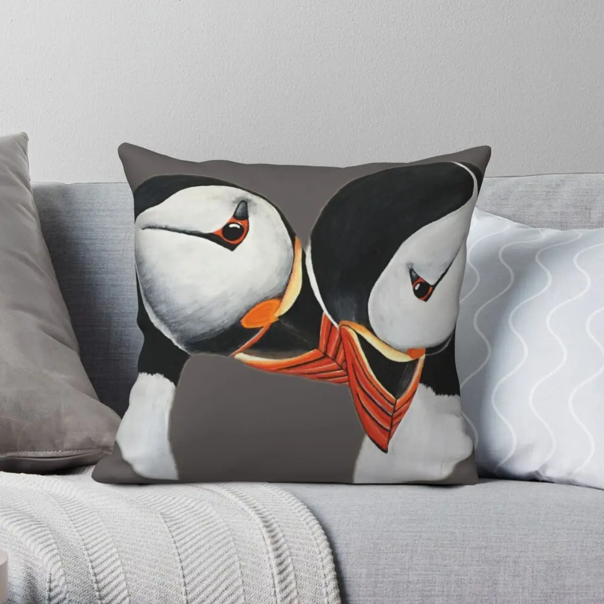 

Puffins In Love Pillowcase Polyester Linen Velvet Printed Zip Decor Room Cushion Cover 45x45