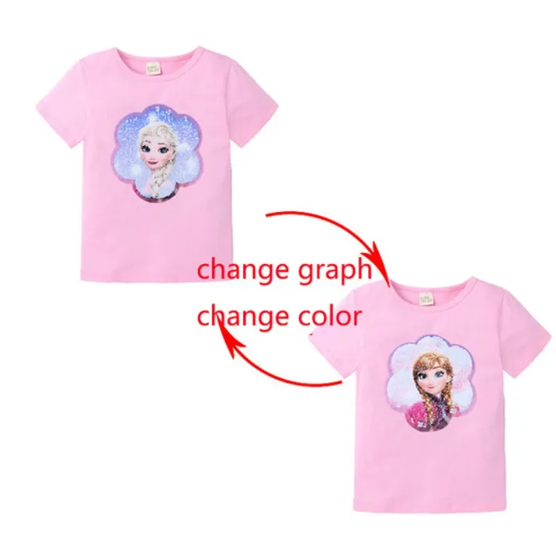 Children Baby Boy Girl Short Sleeve T-shirt Magic Sequin Reversible SuperHero Captain America Spiderman Anna Kid Clothes Top Tee children tshirts,children tops