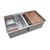 Stainless Steel Double Bowl Undermount Kitchen Sink with Workstation Ledge Cutting Board Colander 1