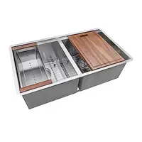 Stainless Steel Double Bowl Undermount Kitchen Sink with Workstation Ledge Cutting Board Colander 1
