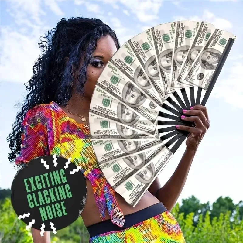 Portable and Durable Plastic Folding Fan with US Dollar Bill Design for Gatherings and Events