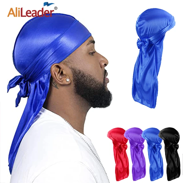 Solid Color Silk Satin Durag Cap Headwear Soft Long Tails Head Band Turban  Bonnet Waves Headwrap Hats Beanie For Men Women - AliExpress