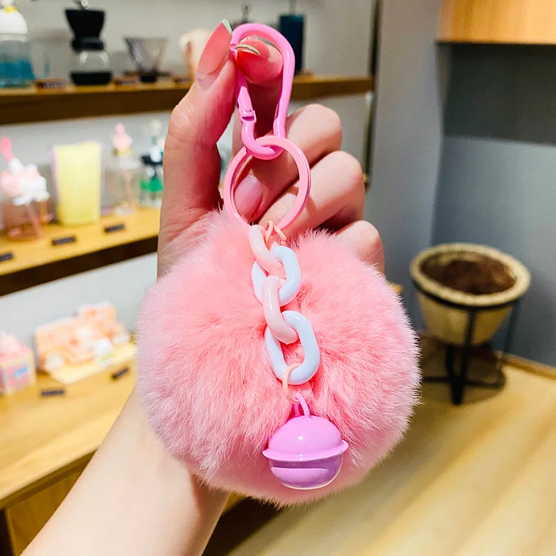 Cute Plush Pompom Unicorn Keychain Round Ball Pom Pom Faux Rabbit Fur Key  Chain Trinket Car Bag Bell Key Ring Gift Porte Clef - AliExpress
