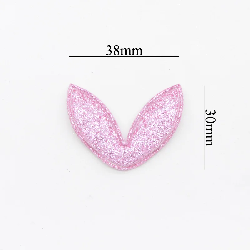 40Pcs 38*30mm 반짝이 패브릭 토끼 귀 Applique 패딩 패치 DIY 머리 후프, 클립, 밴드, 머리 장식, Hairdress 장식