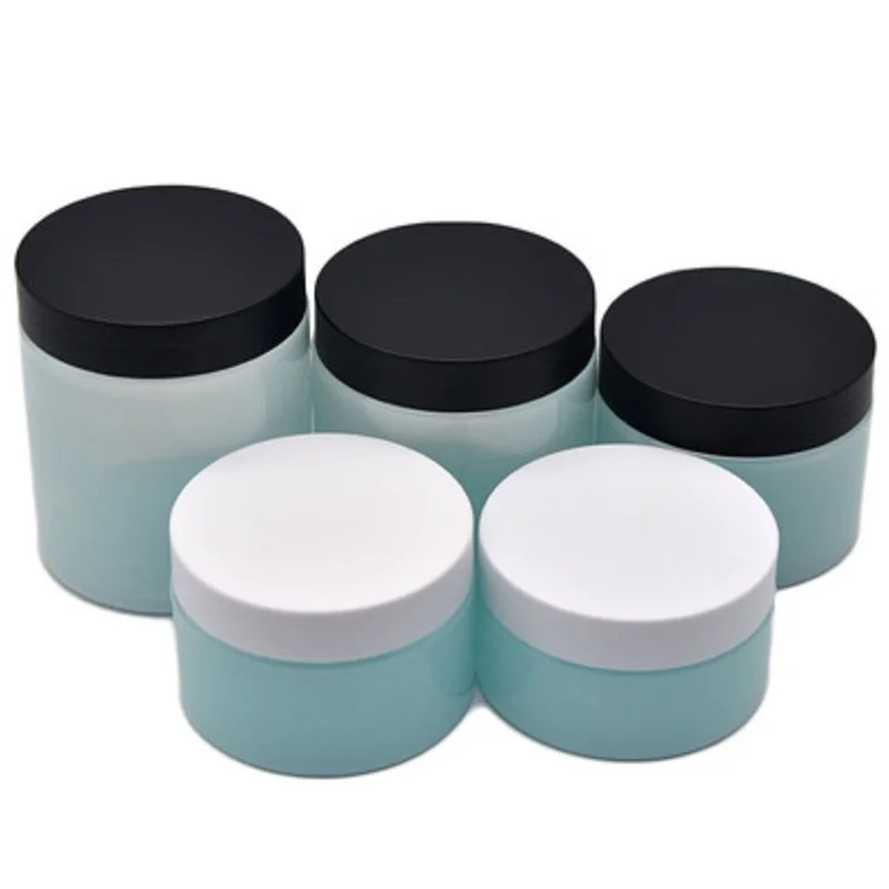 

20pcs Wide Mouth Bottle Empty Plastic Jar Light Blue Cosmetic Pots Black White Lid 3oz 100G 120G 150G 200G 250G Cream Contianers