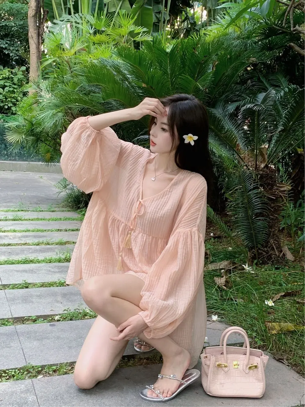 Korea Chiffon Shirt Two Piece Set Loose Mid Length Version Solid Ladies Sweet Pullovers Summer Elegant Women'S Clothing Tops