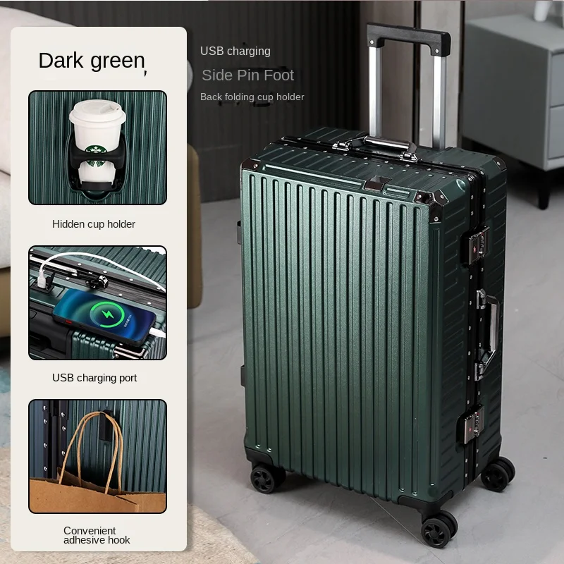 Hard Shell Suitcase With Usb Charging Port And Cup Holder_voghion.com