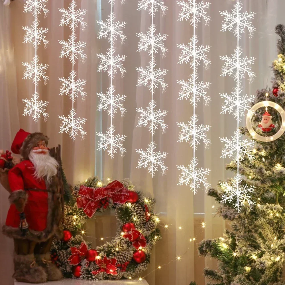 120/30PCS Christmas Ornaments Glitter Snowflake Xmas Tree Hanging Pendents New Year Party Decor Winter Snow Decoration