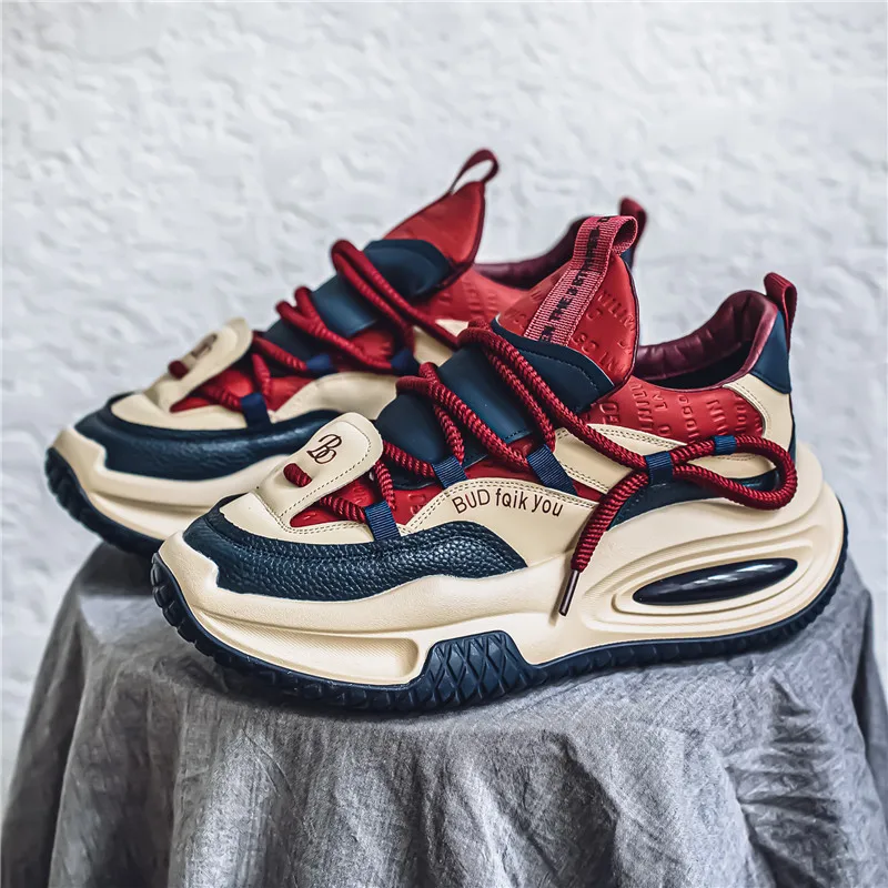 Fashion Platform Vulcanized Sneakers Men Korean Casual Shoes for Men Wear Resistant Street Style Men's Chunky Sneakers Shoes - 3