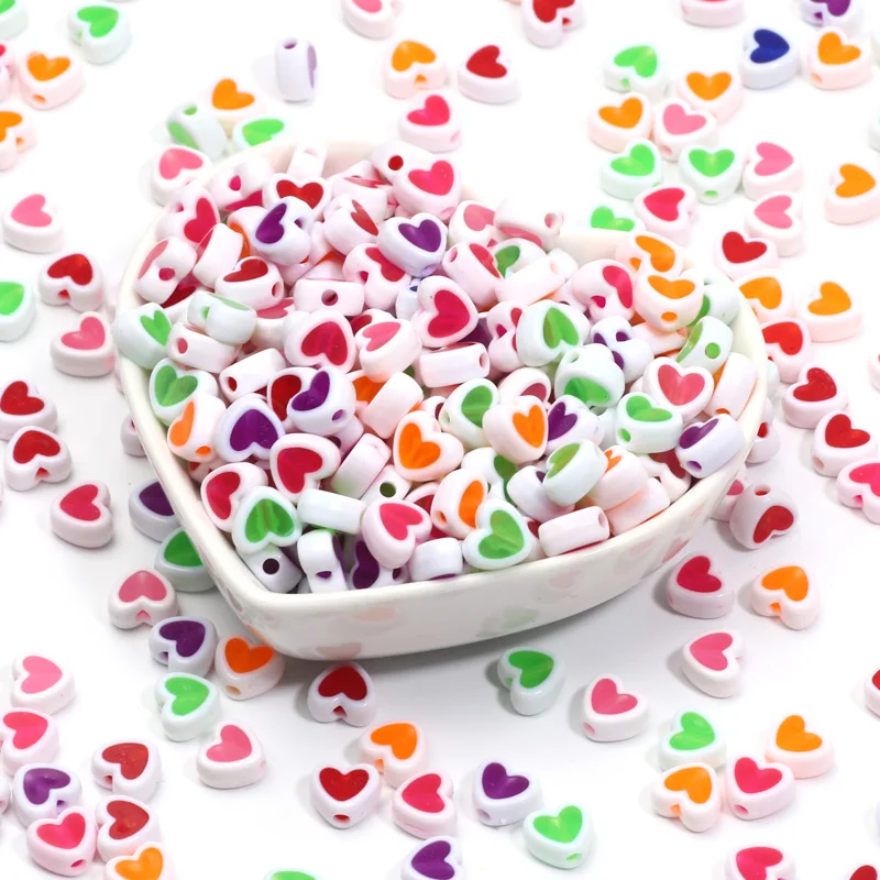 

50pcs 8mm Multicolor Sandwich Acrylic Heart Shaped Spacer Loose Beads For Jewelry Making Earrings Pendants Keychains Accessories