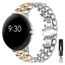 Sleek Adjustable Stainless Steel Metal Watch Strap for Google Pixel Watch (Silver - gold)