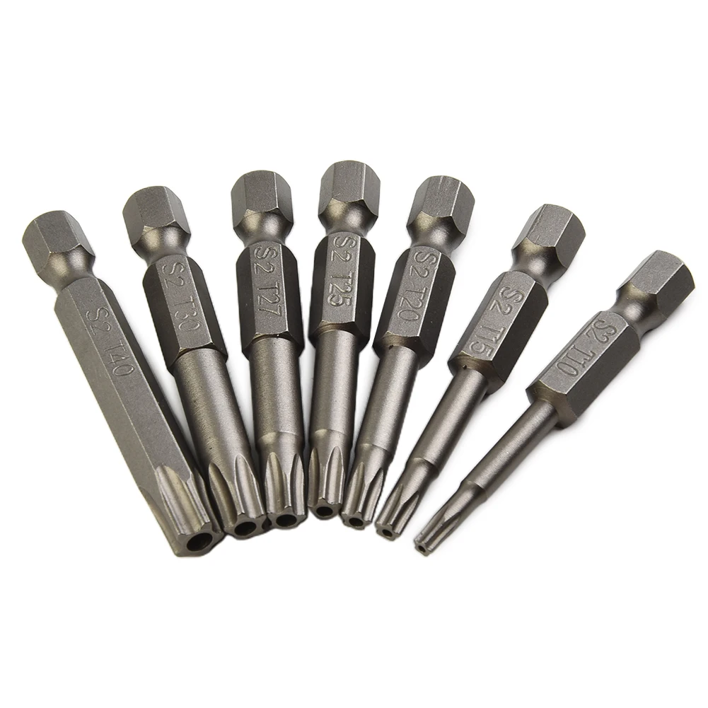 

7Pcs 50mm 1/4" Hex Shank Five-Point Magnetic Torx Screwdriver Bits Hand Tools T10-T40 Fit Hand Electric Drill Driver Tool Part