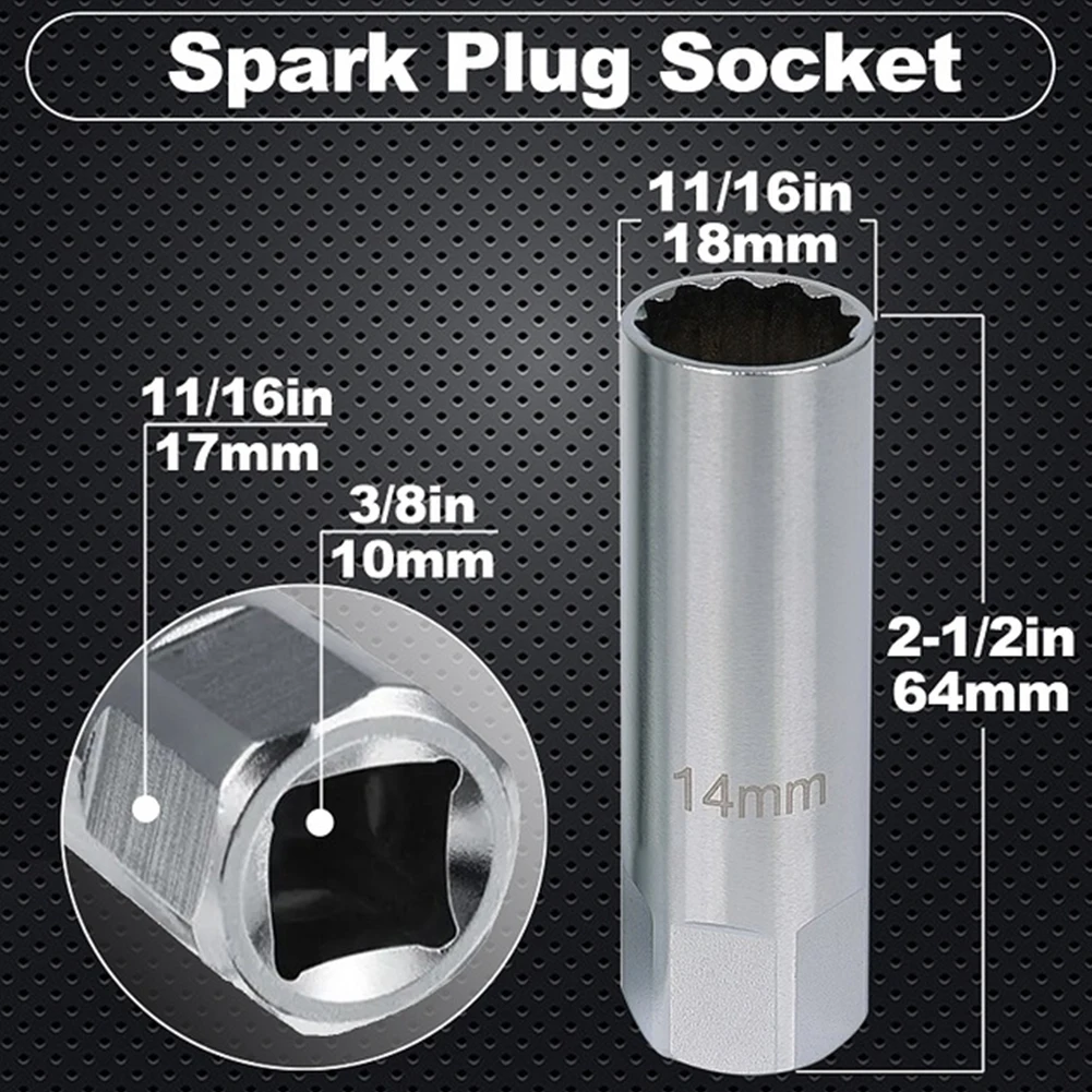 

Chrome Vanadium Steel Spark Plug Wrench, 12Point Removal Tool, Metal Retainers, Leaf Spring Design, 38inch Drive