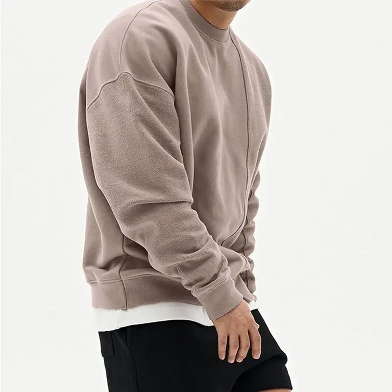 Spring Autumn New Solid Color Fashion Long Sleeve Sweatshirts Man High Street Casual Patchwork Pullovers Men Y2K All-match Tops