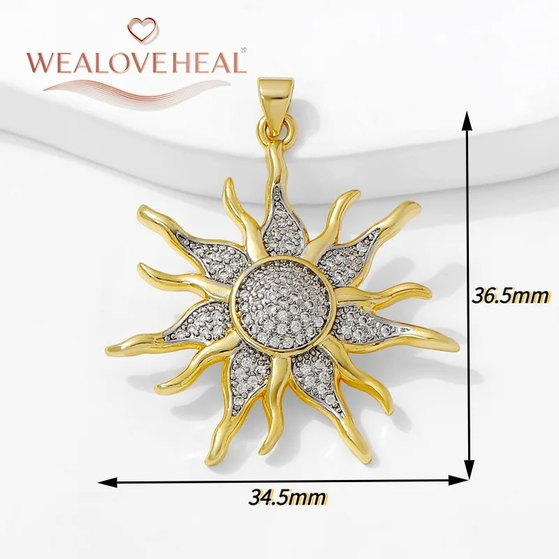 anhänger schmuckherstellung,18K Vergoldete Messing-Sonnenanhänger, Ovale Sonnenstrahlen-Charms mit Hängenden Geometrischen Anhängern, Hochwertige Schmuckkomponenten für Bastelarbeiten – Detail 22
