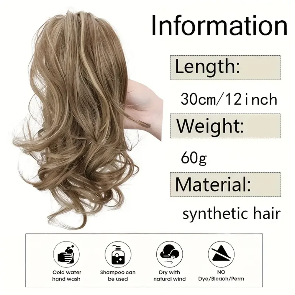 12inch Synthetic Claw Clip Ponytail Hair Extensions Short Curly Natural Tail False Hair Multi-Color Options for Weddings Parties