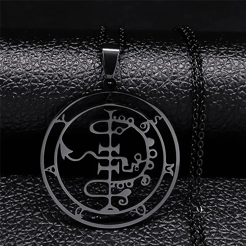 Sleek Lucifer Sigil Stainless Steel Satanic Necklace with Baphomet Charm