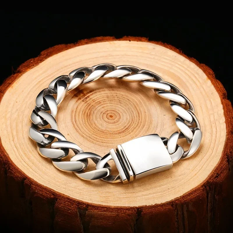 アクセサリー Vintage Silver Heavy Link Chain Bracelet Vintage 925 Sterling Silver Motorcycle Bike Bicycle Chain