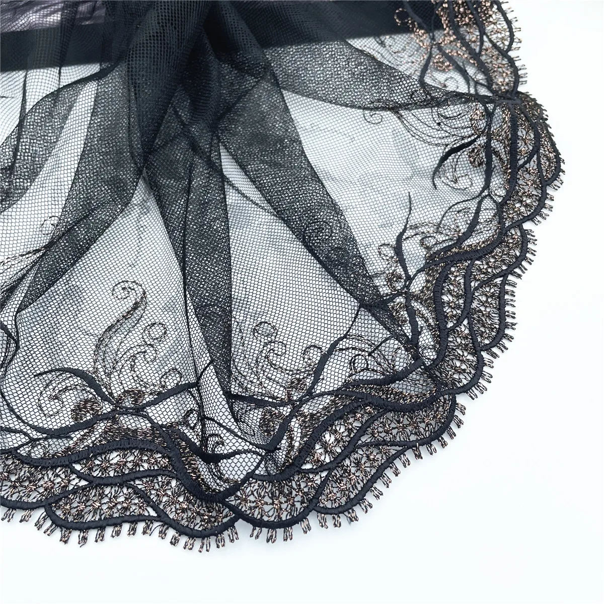 Width 24cm Black Shimmer 1 End Embroidery Lace Trim 3